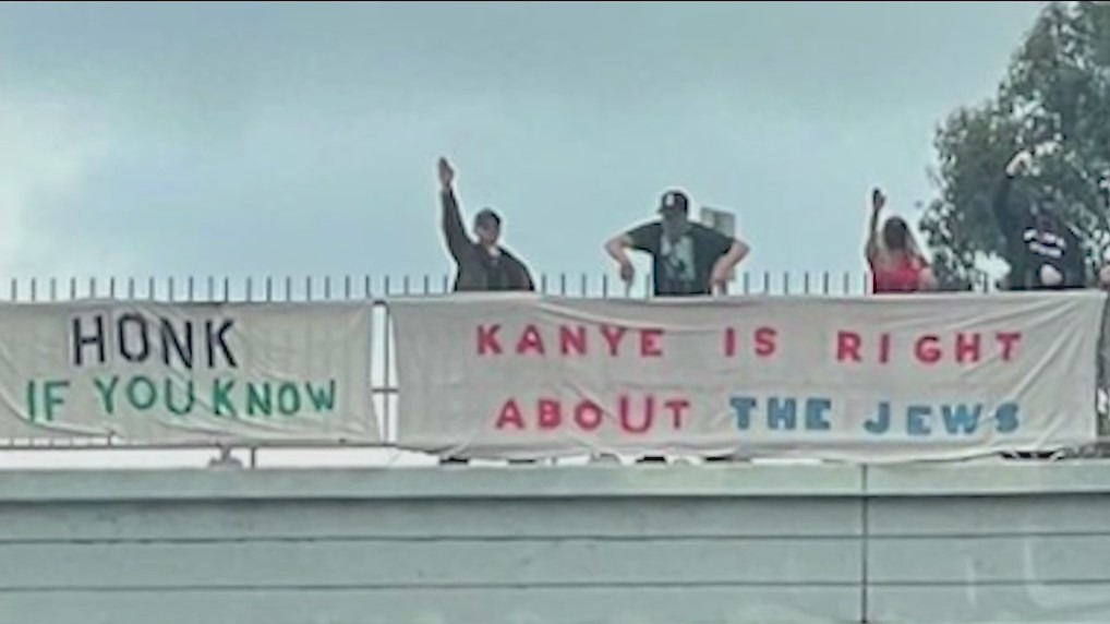 Banner saying ‘Kanye is right about the Jews,’ hung over the 405 Freeway in Los Angeles